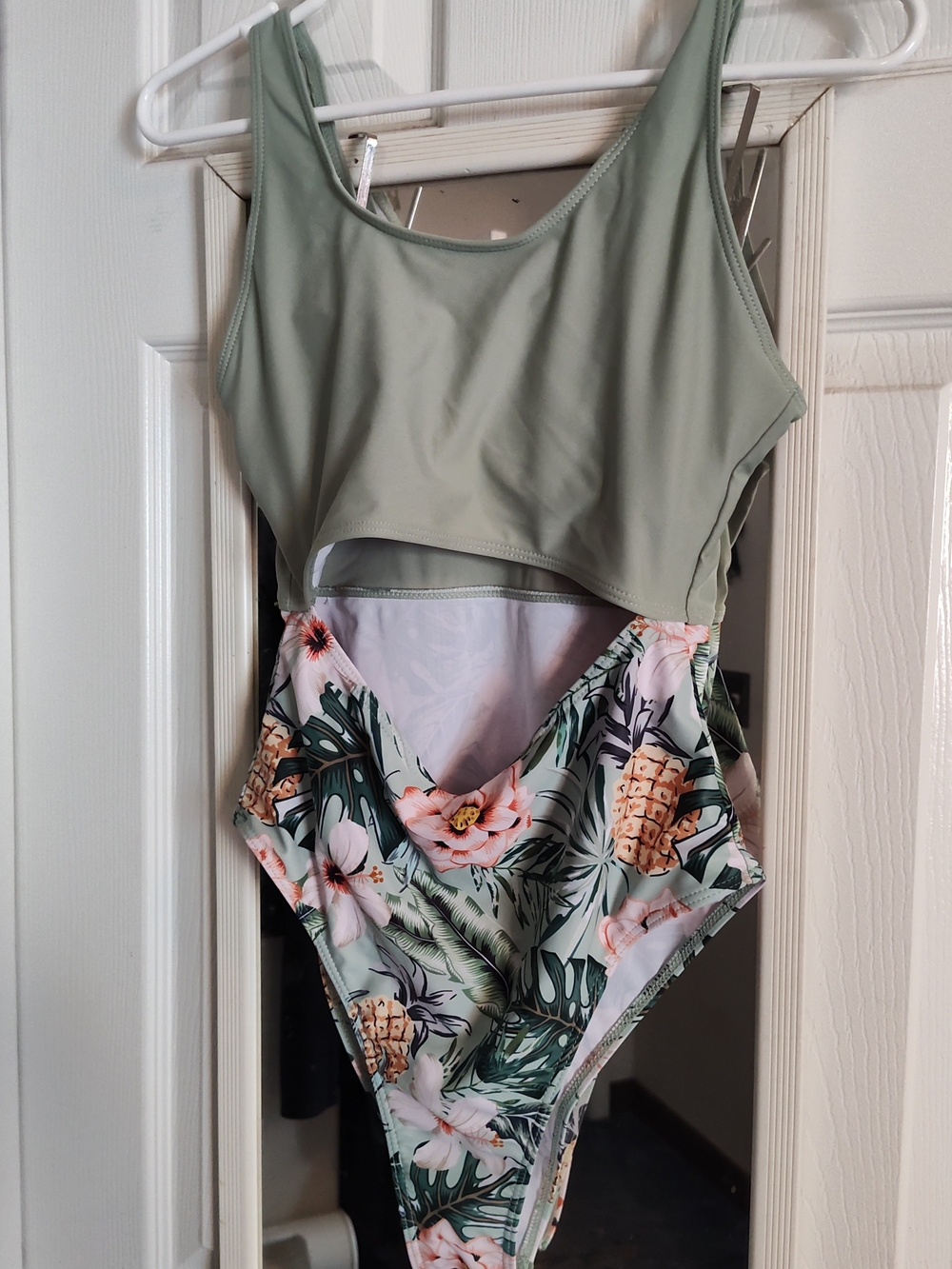 Sage Green Floral Print One-Piece Swim Suit